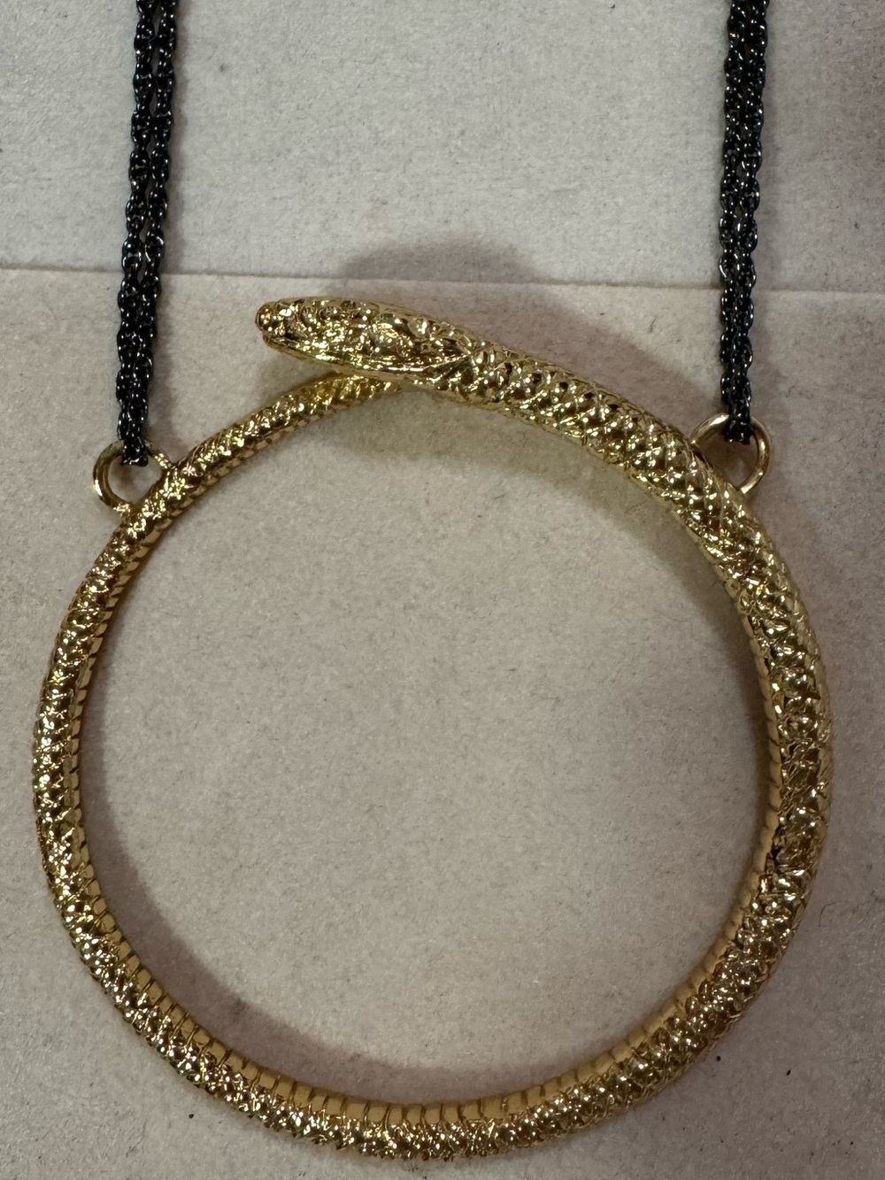 Gold Snake Pendant Necklace Black Chain Minimal Luxury Statement Jewelry - Picture 5 of 5